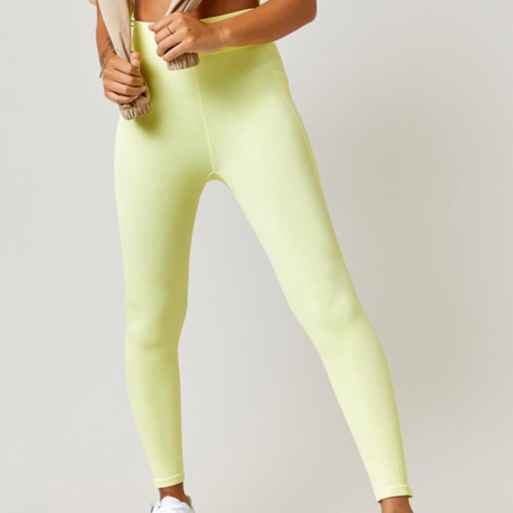 Francesca’s Collection Lia Ribbed Knit Leggings - Neon Yellow Size M